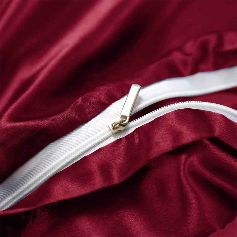 AiMay 3 Piece Satin Duvet Cover Set Bedding Sets Queen Burgundy 1800 Series Luxury Rich Silk Silky Super Soft Solid Color Reversible Honeymoon Wrinkle Free (Queen, Burgundy) - Image 5